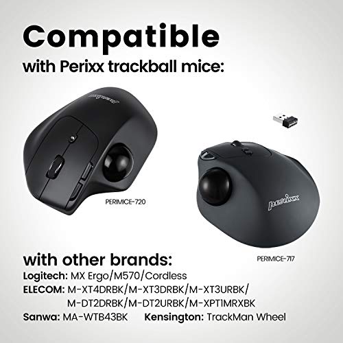 Image of Perixx PERIPRO-303 X2D Replacement Trackball Set of 2 PERIMICE-517 /717 /520 /720 Compatible with Logitech M575 /M570 and Elecom Trackball Mouse - Polished Finish - Black and Pink 2 Color Set