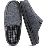 ONCAI Mens Slippers with Orthotic Arch Support,Cotton-Blend High-Density Memory Foam Plantar Fasciitis House Slippers Warm Clogs Slip-on Indoor Outdoor Rubber Sole Felt Grey Size 12