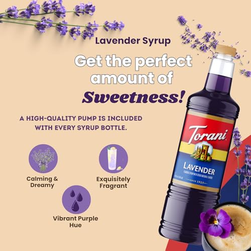 Image of Torani Lavender Syrup 1L with Pump Floral Flavoring for Coffee & Cocktails
