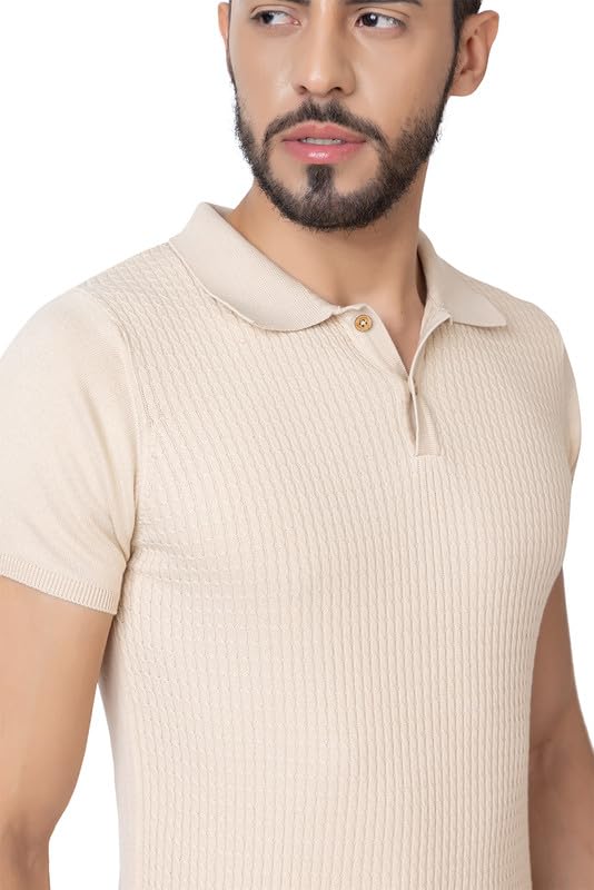 Image of Armisto Men's 100% Cotton Fancy Party Polo T-Shirt /Neutral Colour