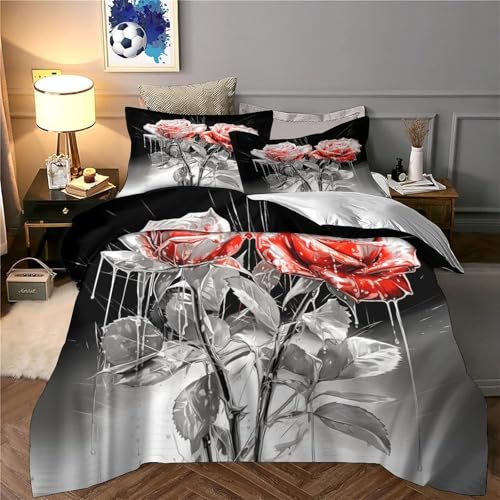 Housse de couette coquelicots rouges parure de lit 3D double 200x200 - 6