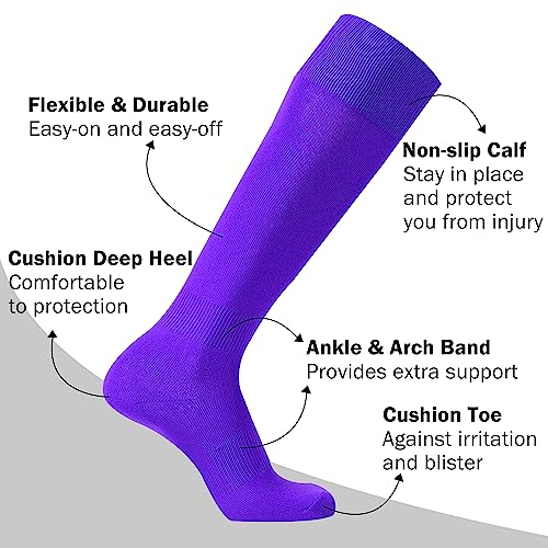 Soccer Baseball Softball Football Knee High Cushion School Uniform Long Tube Socks for Youth Adult 2 Pairs(S-XL)4