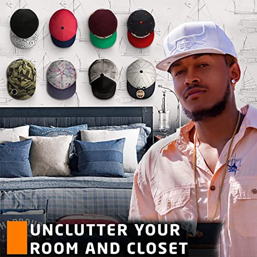 [Upgraded 2 Hooks] Adhesive Hat Hooks For Wall 14 Pack, No Drilling Wall Display Hat Rack Hangers For Baseball Cap Cowboy Hat Hanger Cap Holder Organizer For Disney Ears Storage Organizer Room Closet #TOP3