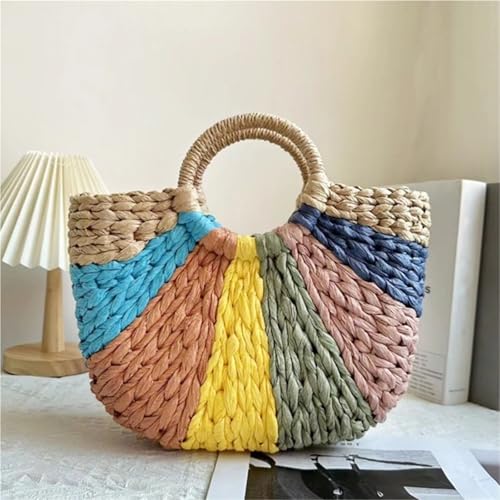Ladies Straw Handbag Women Straw Handbags Woman Handmade Woven Basket Rattan Handbag for Femme Ladies Simple All-Match Handbag for Beach，Holiday(Black)3