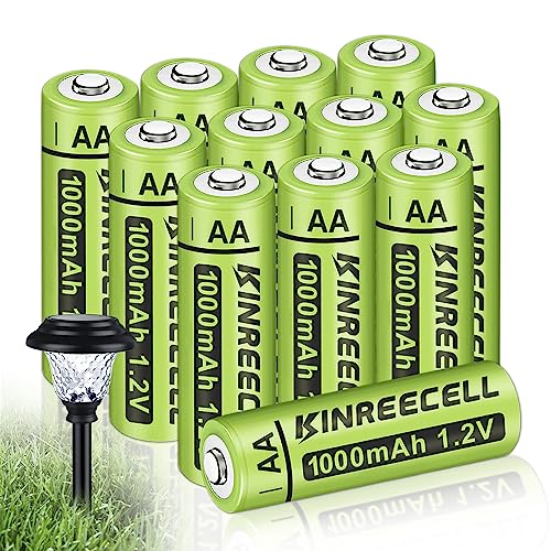 KINREECELL Rechargeable AA Batteries, Ni-MH Double A Solar Batteries High Capacity 1.2V Pre-Charged for Outdoor Solar Lights(AA-1000mAh-12pack)