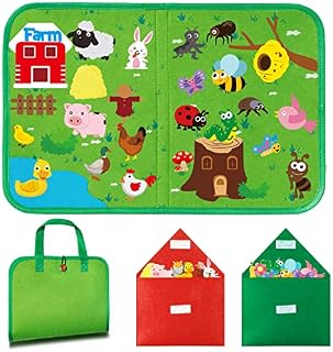 BeYumi 2 Sets Farm Insect Animals Travel Felt Board Portable Bug Insect Farm Animals Flannel Storytelling Playset Story Teaching Aid Early Learning Interactive Play Kit for Preschool Toddlers, 49 Pcs