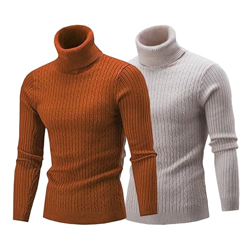 Mens Turtleneck Slim Fit Sweater Long Sleeve Cable Knitted Twisted Pullover Soft Casual Winter Tops for Men