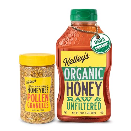 Polen de abeja y miel orgánica Kelley's, pack valor 2 unidades