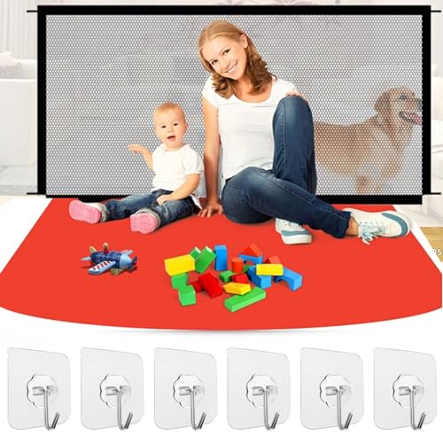 Barrera de Seguridad para Niños y Mascotas, Puerta Mágica 180 * 72cm, Red de Seguridad para Bebés y Perros, Valla para Mascotas