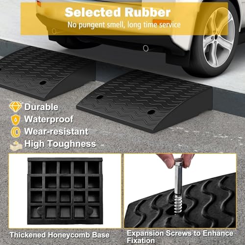 Rampa de caucho para bordillo con altura de 5.9 pulgadas, capacidad de carga pesada de 6800 lbs/3 toneladas, portátil para cobertizo, garaje, vehículos, motocicletas, sillas de ruedas y cortadoras de césped miniatura 5