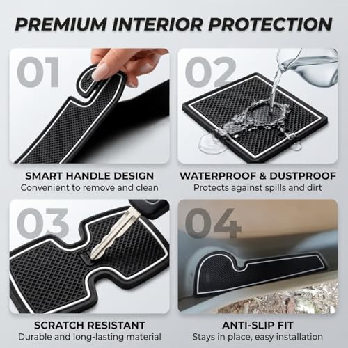 Image of Car Drome | Door Cup Mat Set for Maruti Suzuki Swift Dzire 2018 Onwards | Premium Non-Slip Rubber Inserts | Custom Fit 11 Pieces | White Trim Interior Car Accessories | Dustproof & Waterproof