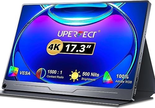 Image of UPERFECT Portable Monitor 4K 17.3'' 100% Adobe RGB 500 Nits Brightness FreeSync HDR IPS 2 Speakers Eye Care Game Display Type-C HDMI for Xbox PS4 Switch Laptop PC Phone Mac, VESA & Smart Case