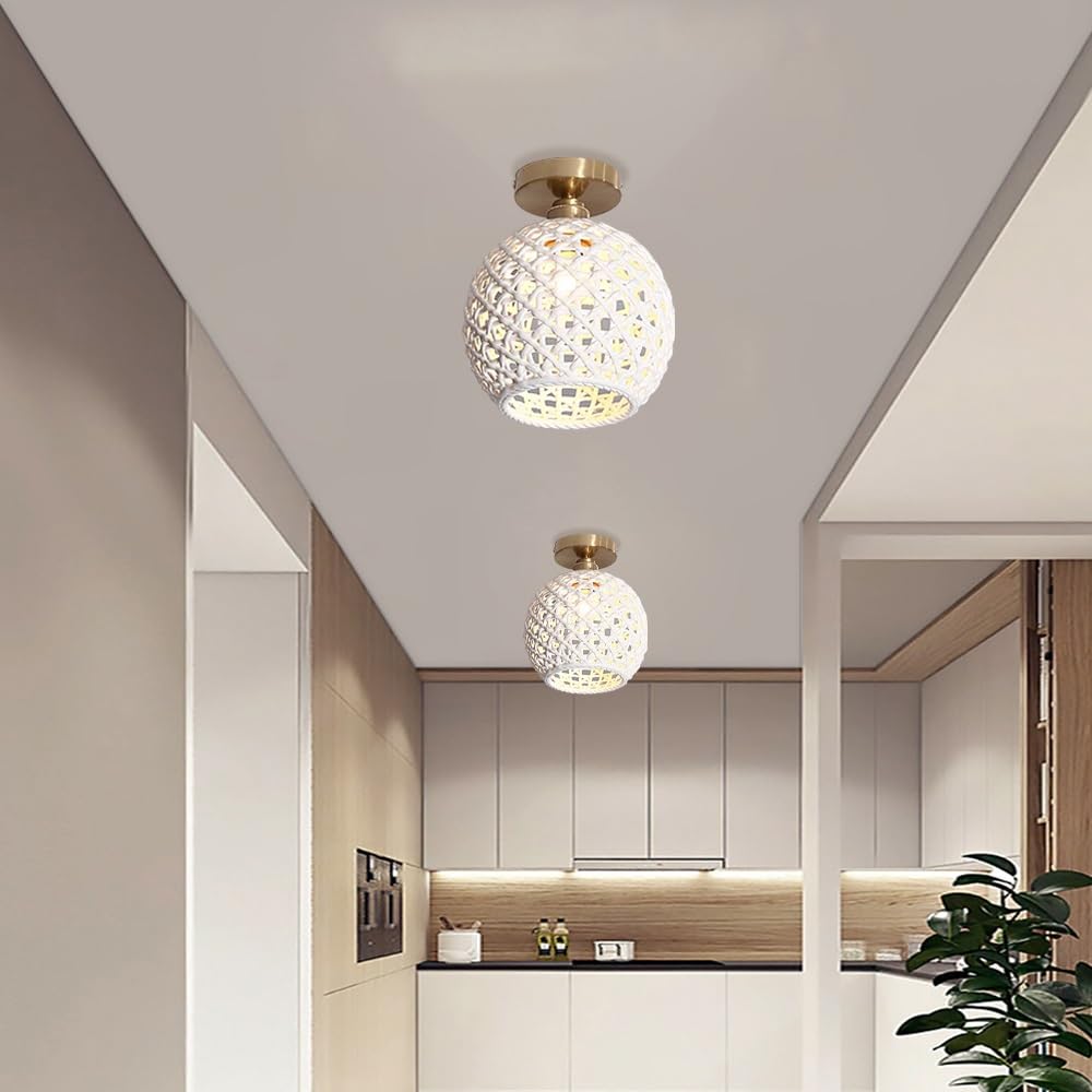 Jadssox Ceramiczna Lampa Sufitowa Jasnozłota, Częściowo Podtynkowa Plafon, Nowoczesna Oprawa Oświetleniowa Do Przedpokoju, Lampa Blisko Sufitu Z Mlecznym Ceramicznym Kloszem Do Pralni(20 * 23cm)