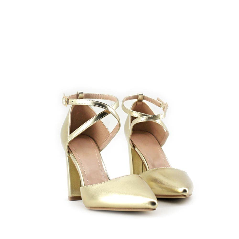 MODELISA - Zapatos De Tacón Ancho Salón PU Hebilla Pulsera Tobillo Fiesta Boda Novia Mujer