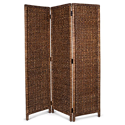 BIRDROCK HOME 3 Panel Seagrass Room Divider - Brown Wash - Folding Sections - Partition Screen - Hand Woven Abaca - Home Decor