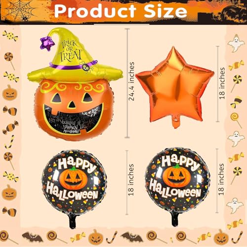 Image of AMFIN (Pack of 5) Happy Halloween Party Scary Pumpkin Foil Balloons - Orange