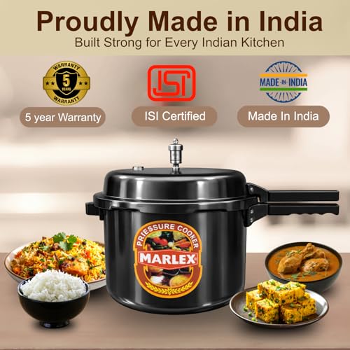 Image of Marlex Premium Hard Anodized Aluminium Pressure Cooker | Outer Lid - 11 Litres | Fast Cooking | Gas Stove Compatible | ISI Certified | 5-Year Warranty | Ideal For 10+ Large family