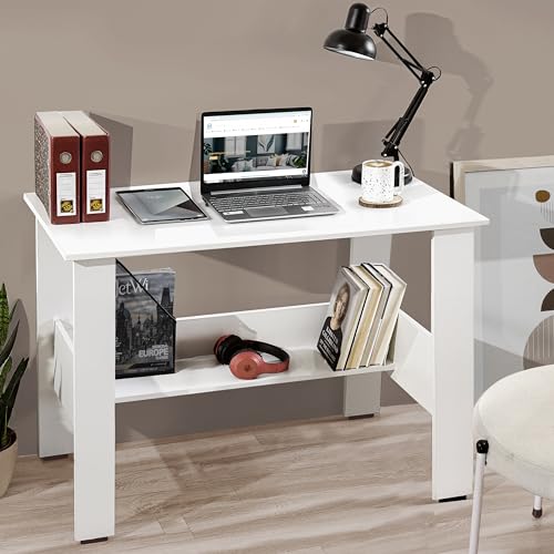 Image of About Space Study Table | Multipurpose Office Desk | Tables for Students & Adults | Engineered Wood Drawing Table | Table with Storage| Computer Table | Writing Table - (L90 x B50 x H78.5 cm - White)