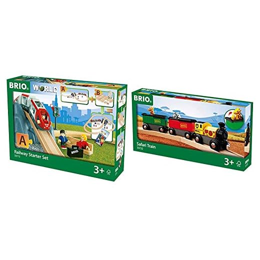 BRIO World - 33773 Railway Starter Set | 26 Piece Toy Train with Accessories and Wooden Tracks for Kids Age 3 and Up & World - 33722 Safari Train | 3 Piece Toy Train Accessory for Kids Age 3 and Up