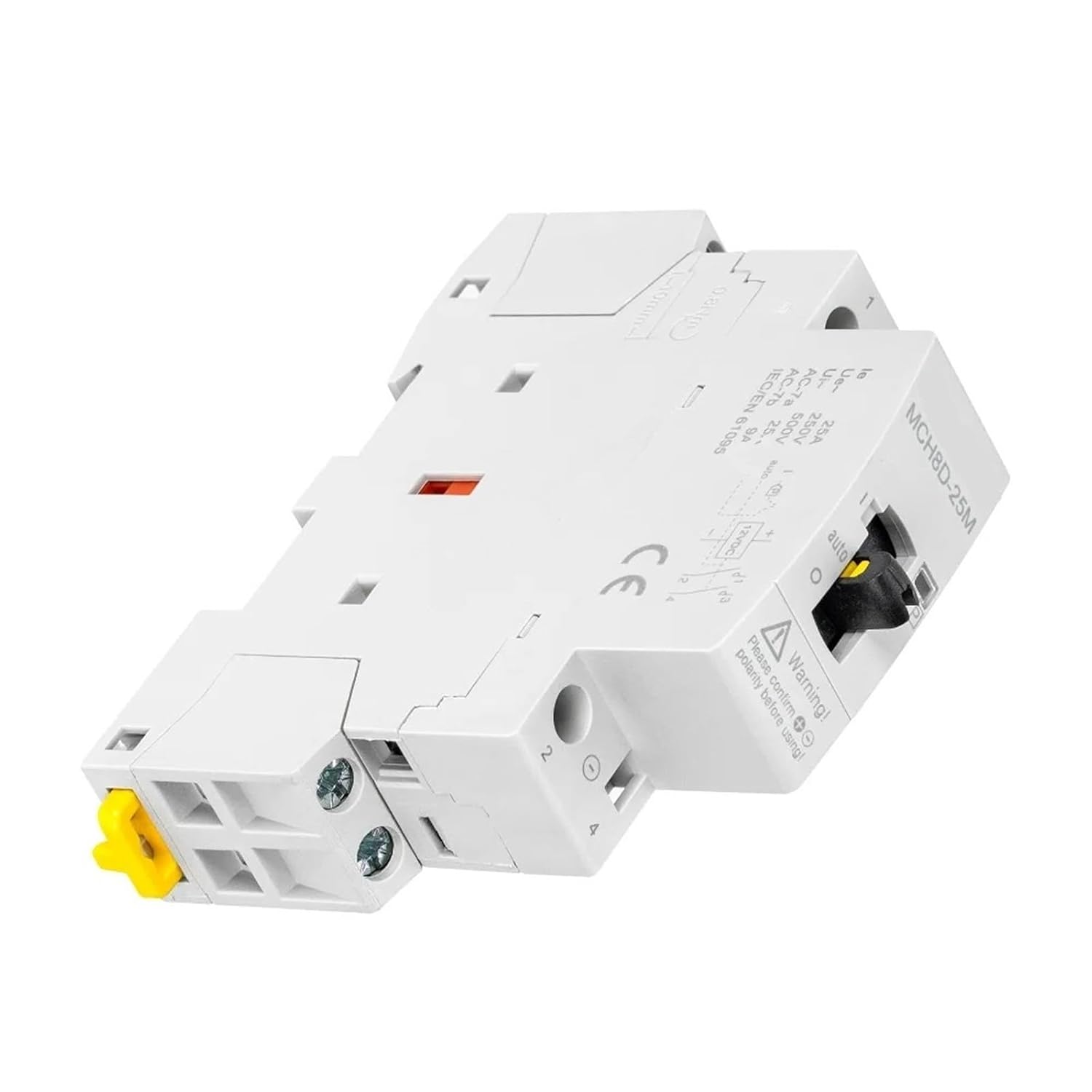 MCH8D-25M DC Modular Contactor, 2-Pole 25A 12V DC Din Rail Mount, Manual Control Switch, Household Electric System (1NO 1NC)