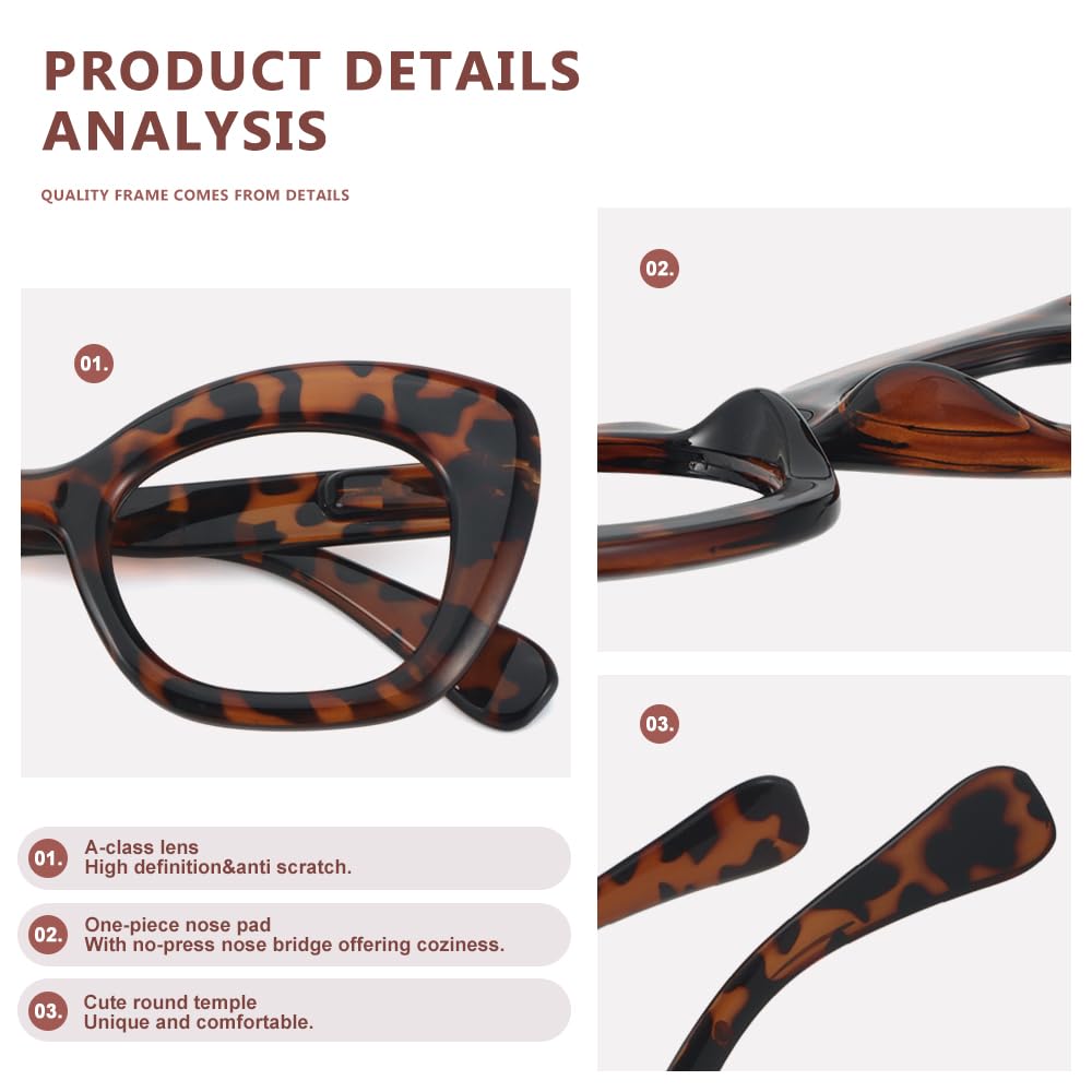 JiSoo Oversized Reading Glasses 1.5 Women Cat Eye Funky Readers Glasses, Large Ladies Reading Glasses 1.5+, Tortoise - Image 2