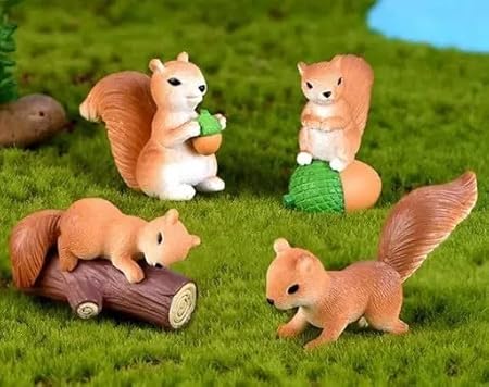 Cute Squirell Miniatures Set of 4 Garden Decoration Home Decor Landscape Miniature Gifts for Kids & Girlfriend, Living Room