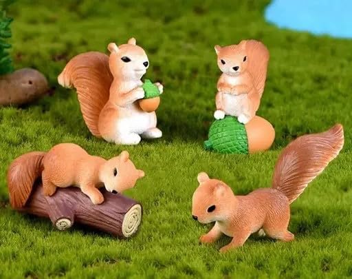 PICKARTME Cute Squirell Miniatures Set of 4 Garden Decoration Home Decor Landscape Miniature Gifts for Kids & Girlfriend, Living Room