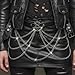 Urieo Punk Leather Waist Chain Belt Layered Black Belly Chains Gothic Rave Body Jewelry for Women Fashion