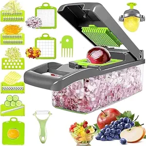 Aritella 14 in 1 Multipurpose Chopper, Fruits & Vegetable Cutters, Grater Peeler Chipser, Unbreakable Food Grade Body, Easy Push to Clean Button Chopper for Kitchen.(Black color pack of 1)