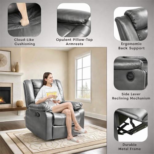 Image of Seventh Heaven Phoenix 1 Seater Motorised Recliner | Single Sofa Chair for Living Room Comfort | Ergonomic Design (Leatherette - Grey)