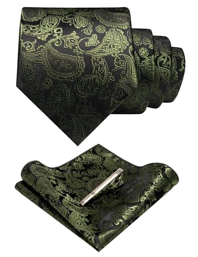 Image of JEMYGINS Mens Solid Color Paisley Necktie and Pocket Square with Tie Clip Sets