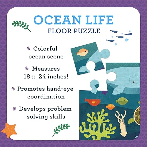 Image of Petit Collage Floor Puzzle Ocean Life 24 Pieces | Large Puzzle for Kids | Completed Puzzle 18 inch x 24 inch | Great Gift for Kids Ages 3+