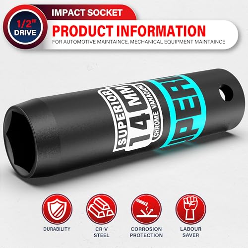 Image of 1 /2 inch Drive Impact Socket, 14 mm Deep Socket, Metric, 6 Point, CR-V, for Automotive Maintaince, Mechanical Equipment Maintaince