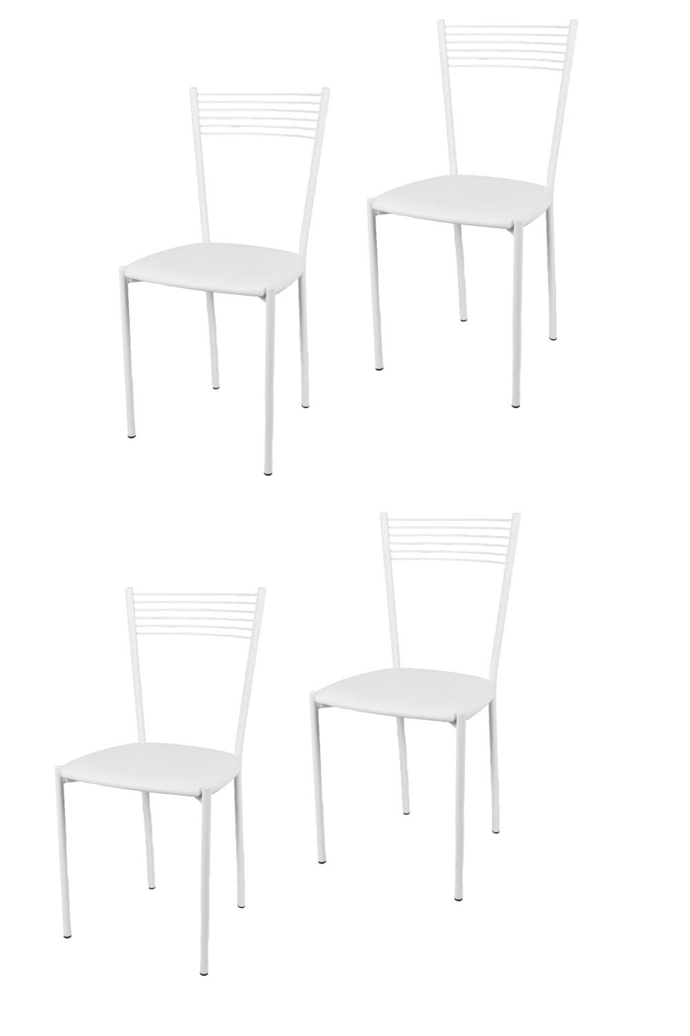 t m c s Tommychairs - Set 4 sedie modello Elegance per cucina bar e sala da pranzo, struttura in acciaio verniciata colore bianco e seduta imbottita e rivestita in pelle artificiale colore bianco
