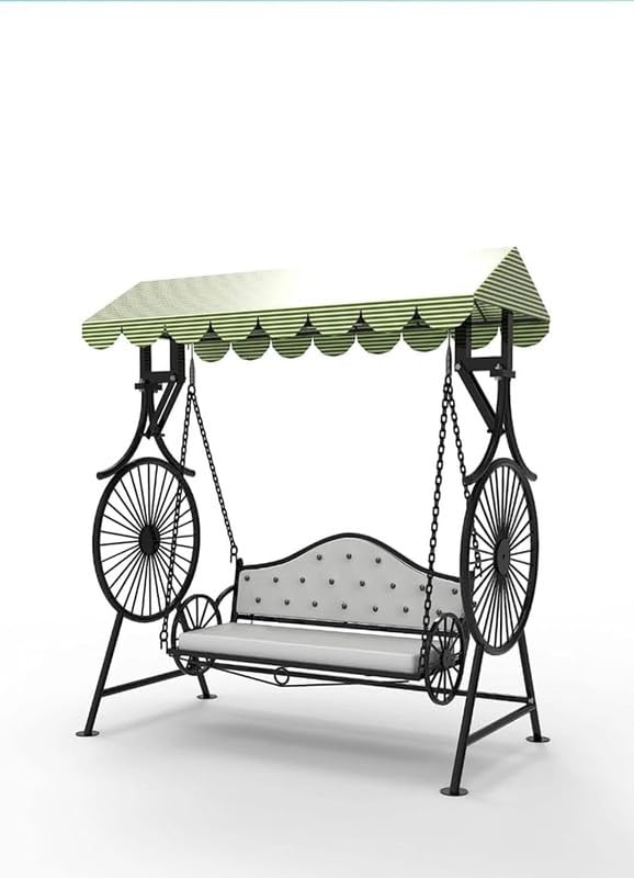 Zonaira Woodee Iron 2-Seater Outdoor Swing Jhula for Adults with Comfortable Cushion Seat & Canopy Roof | Heavy-Duty Hammock Swing for Home, Garden, Porch, and Balcony | 300Kg+ Weight Capacity (Green)-image-9