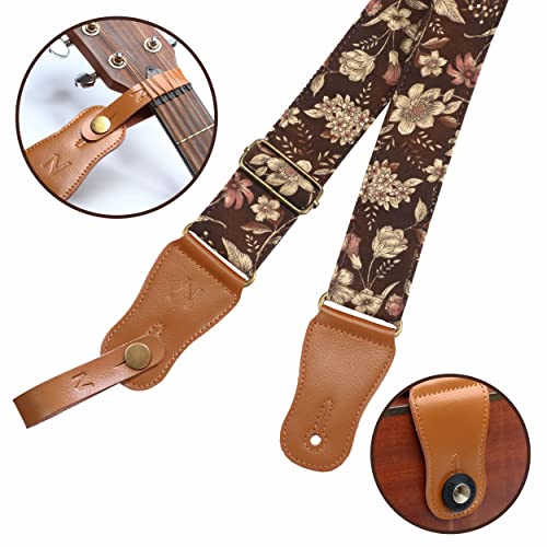 Nefelibata Guitar Strap,Japan Hot-Bronzing Cotton Acoustic Guitars Straps with Genuine Leather Ends for Electric Guitar,Bass & Ukulele. Include Straps Button,Guitar Picks and Strap Locks (JTBD-JCS88) - Image 2