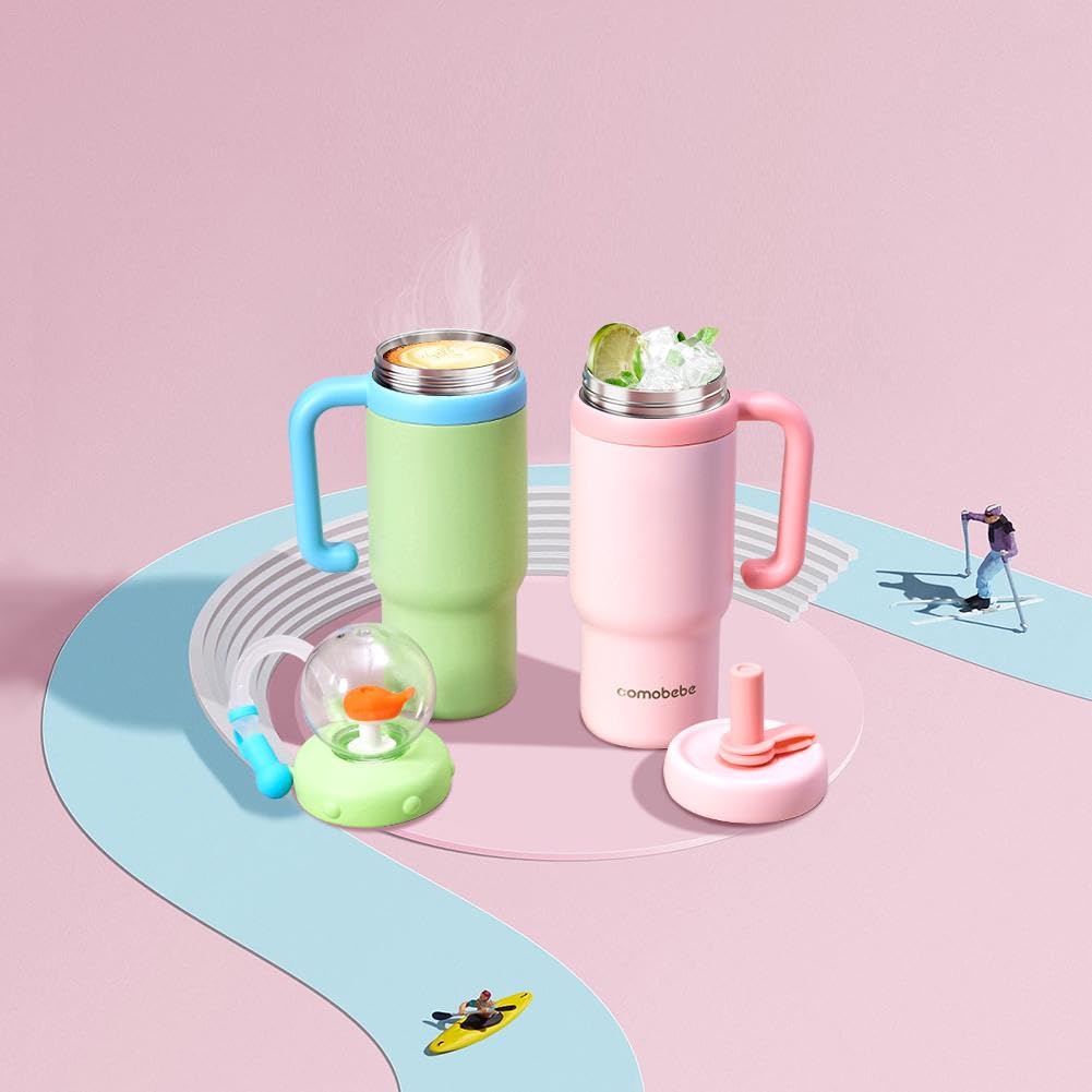 Fontaine 3D en acier inoxydable avec poignée, motif baleine, gobelet anti-fuite de 710 ml, pour enfants et adultes, comprend deux couvercles et fonction baleine