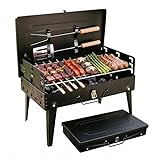 Barbacoa de carbón plegable con diseño tipo maleta, pequeña barbacoa de mesa portátil con parrilla y accesorios, barbacoa compacta de acero inoxidable para el hogar, el camping y los picnics