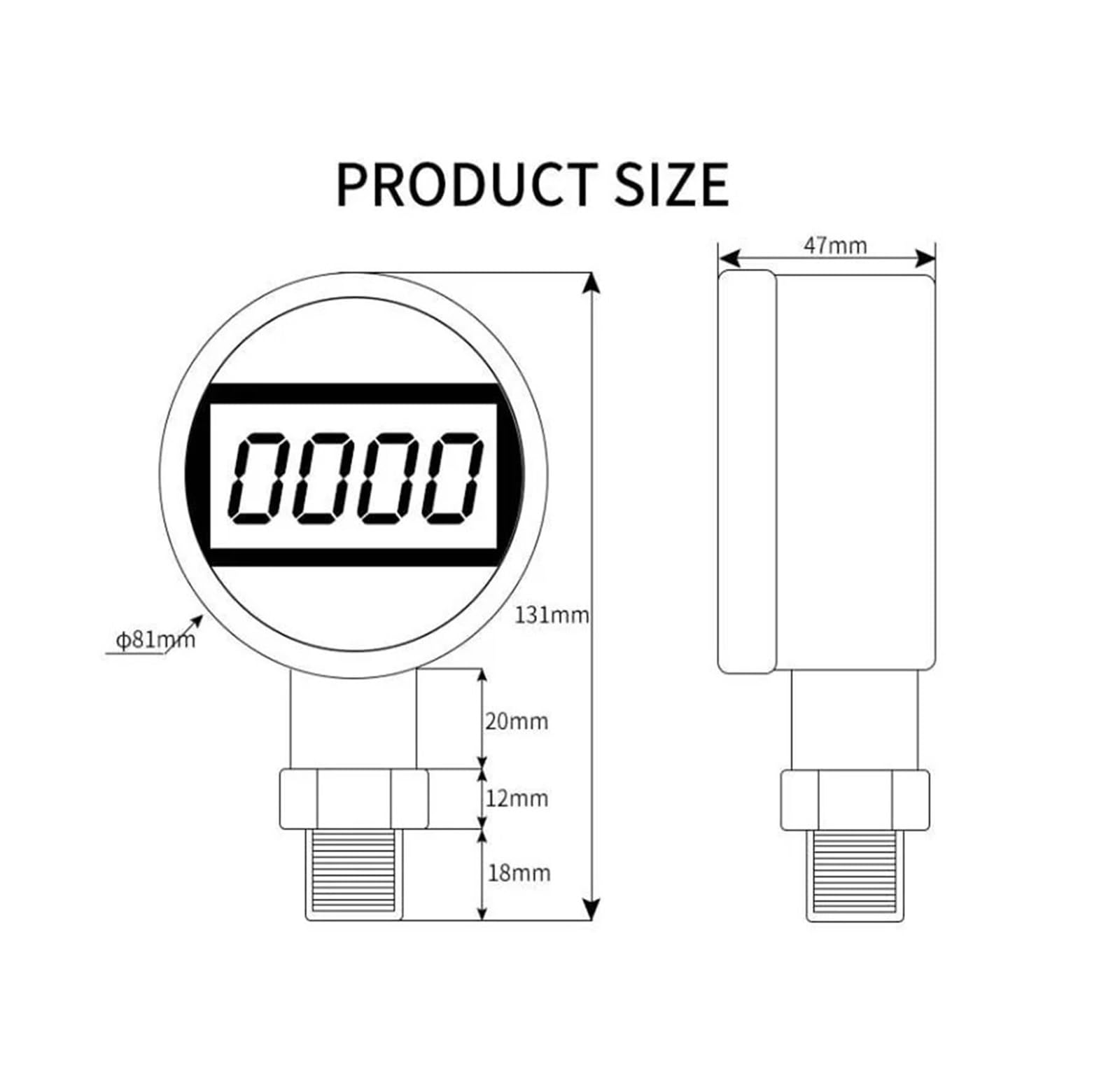 Manómetro, Manómetro Digital con pantalla LCD de 80mm, manómetro 0-60Mpa, medidor presión aire alimentado por batería, agua Psi/Bar/Kpa(M20-1.5 Radial,-0.1...0...60Mpa)