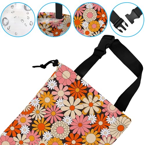 Image of Car Trash Bag Vintage Groovy Flowers Car Garbage Bag Hanging Car Trash Can