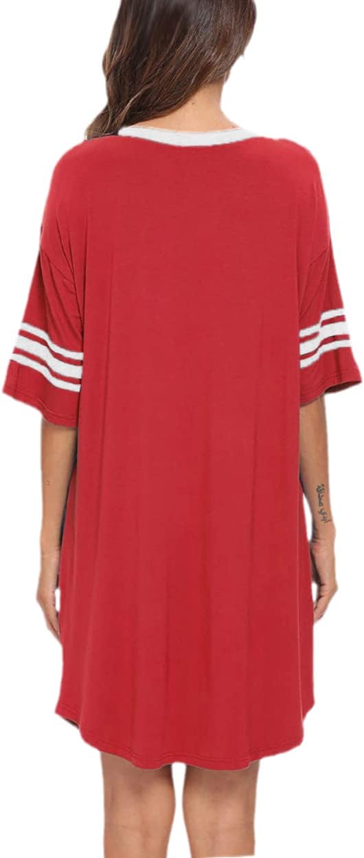 KAMONG Sleep Shirts for Women Short Sleeve Cotton Novelty Night Shirts V Neck Oversized Nightgowns Cute Printed Nightdress - Image 6
