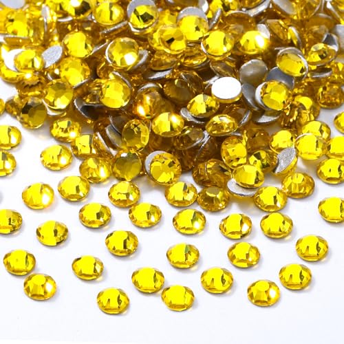 Image of Yellow Flatback Rhinestones, Glass Rhinestones for Nail Art and Craft, Glue Fix, Loose Crystal Gemstones(Yellow, SS10, 2880pcs, 2.7-2.8mm)