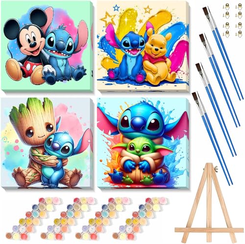 4 Ps Paint by Numbers for Kids with Framed Canvas,Cartoon Paint by Numbers for Kids Ages 8-12 with Wooden Easel,Easy Acrylic Painting Kits for Home Wall Decor 8X8 Inch