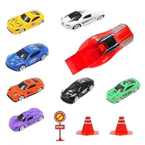 Image of Rapid Car Launcher with 7 Car Set - Red /Blue - High-Speed Car Launcher with 7 Die Cast Metal Stunt Cars, 2 Stoppers & Stop Sign | Racing Game for Kids | Master Racer Sports DieCast Car Toys