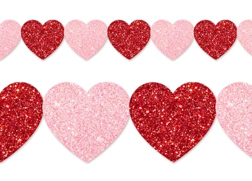Image of Whaline 65.6ft Heart Bulletin Board Border Glitter Pink Red Heart Shaped Die-Cut Border Trim for Valentine's Day Anniversary Chalkboard Decoration