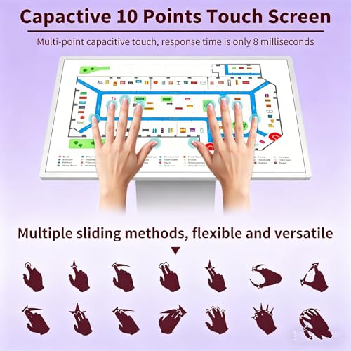 Image of Self Service Kiosk, 21.5 inch /32 inch Interactive Kiosk 1080P HD IPS Touch Screen Display, Weatherproof Floor Standing Digital Signage for Outdoor /Indoor Silver-21.5inch4G128G