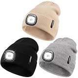 Beanie with Light for Men Women, Winter Hats with Light Built in USB Rechargeable Led Beanie Headlamp Caps, Stocking Stuffers for Dad Him-Black, Beige, Light Gray