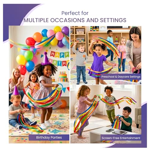 Image of GSi Ribbon Wands & Rings for Kids - Dance Ribbon Streamers with Sparkle Design & Rainbow Ribbons - Perfect for Toddlers, Preschool, Gymnastics, PE, Birthday Parties - Ages 2-12