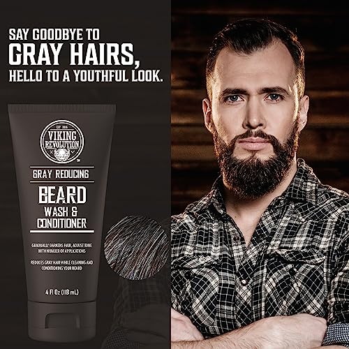 Viking Revolution Corante masculino para barba marrom escuro – xampu redutor cinza para coloração de