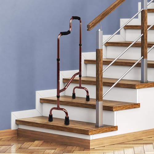 Height & Width Adjustable Stair Climbing Assist Cane for Elderly, Aluminum Light Weight Senior Walker for Climbing Stairs, Sturdy,Fit Most Indoors/Outdoors, Supports Up to 300Lbs